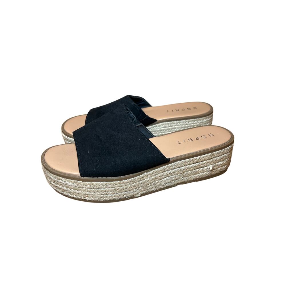 Esprit Womens Black Faux Suede Espadrille Platform Slide Sandals Size 9.5-10